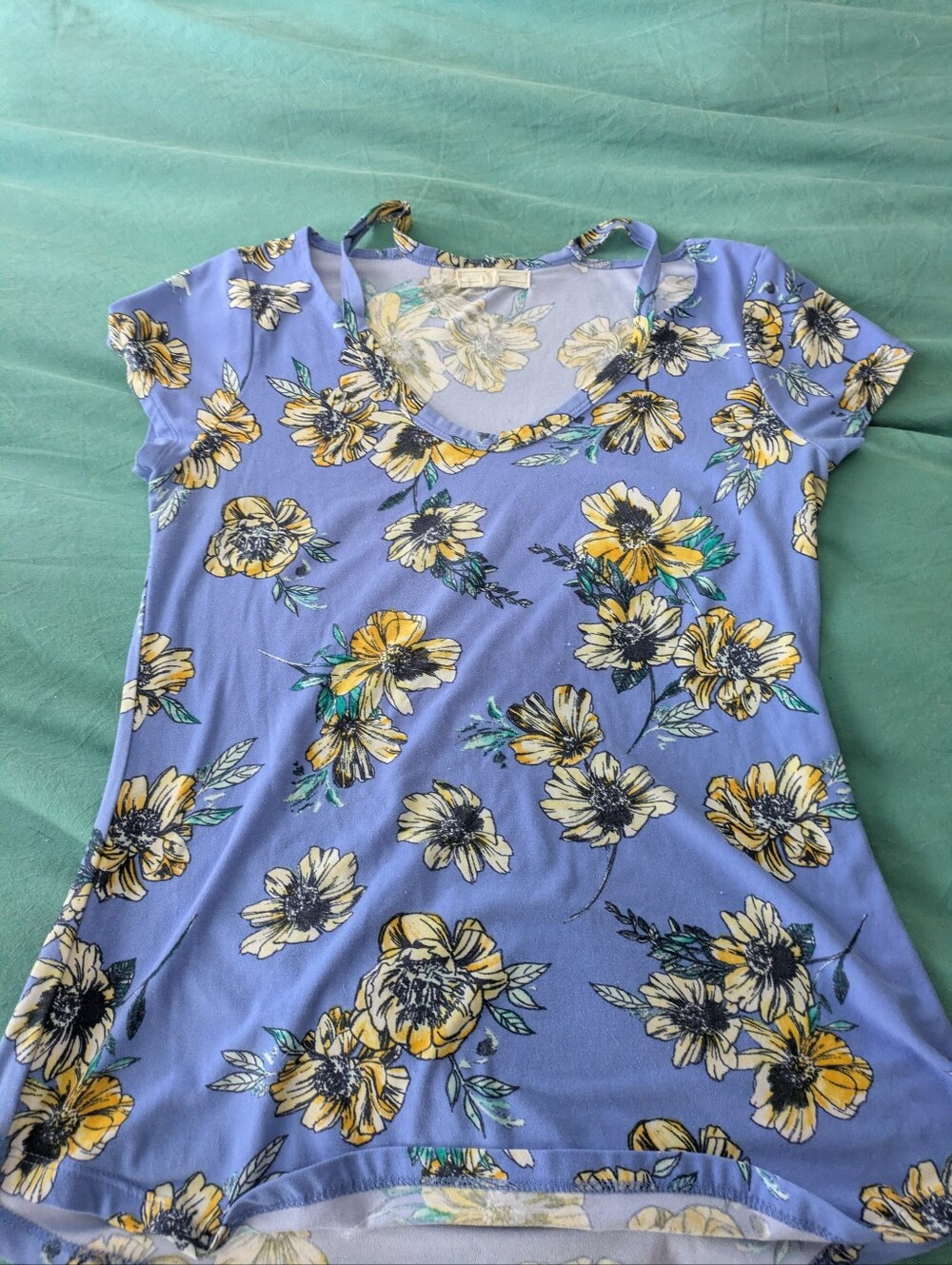 3/$15 Floral V-Neck Cold Shoulder Top in Periwinkle and Yellow